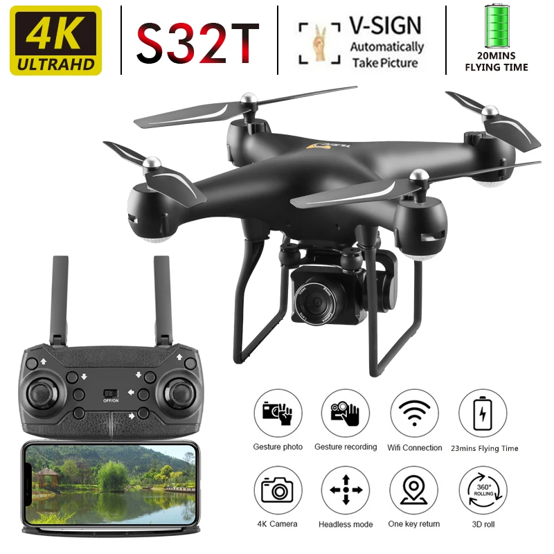 

Drone 4k HD Wide Angle Camera WiFi fpv Drone Dual Camera Rc Quadcopter One Key Return Helicopter Toys S32T
