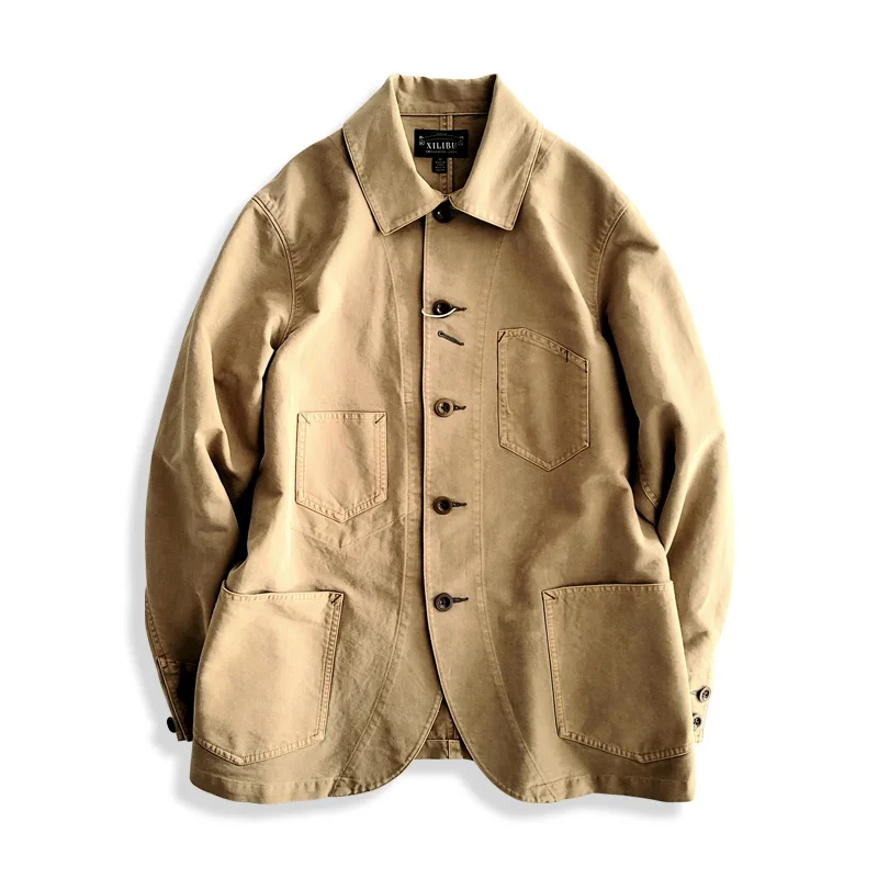 

Men's Suit Jacket Multi-pockets Khaki Safari Style Vintage Male Blazer