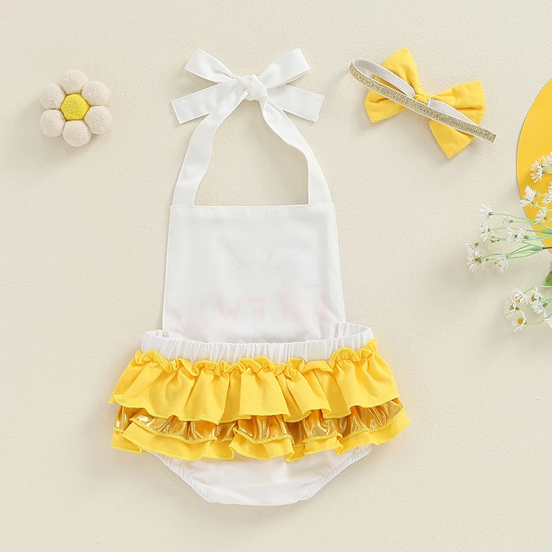 Детский летний комбинезон с оборками и повязкой на голову