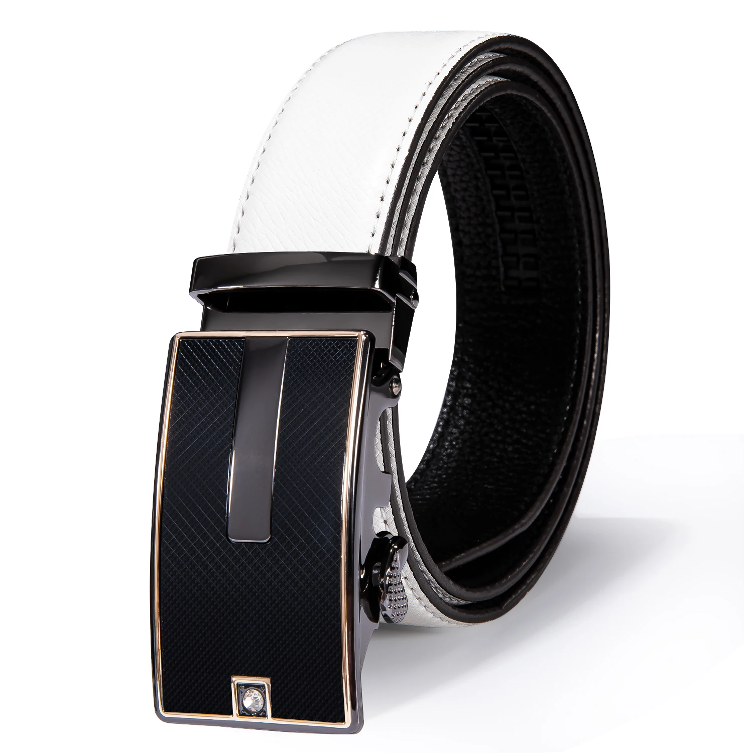 

Hi-TieBlack Automatic Buckles Ratchet Mens Belts White Real Leather Vintage Waistband Belt for Men Jeans Dress Wedding Business