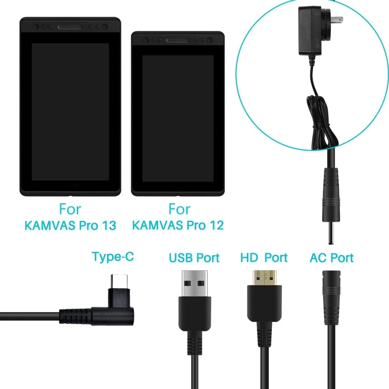 

ForHUION 3-in-1 Cable forKAMVAS Pro 16 Pro 13 Pro 12 Graphics Drawing Monitor with HDMI-compatible USB Cables 85DD