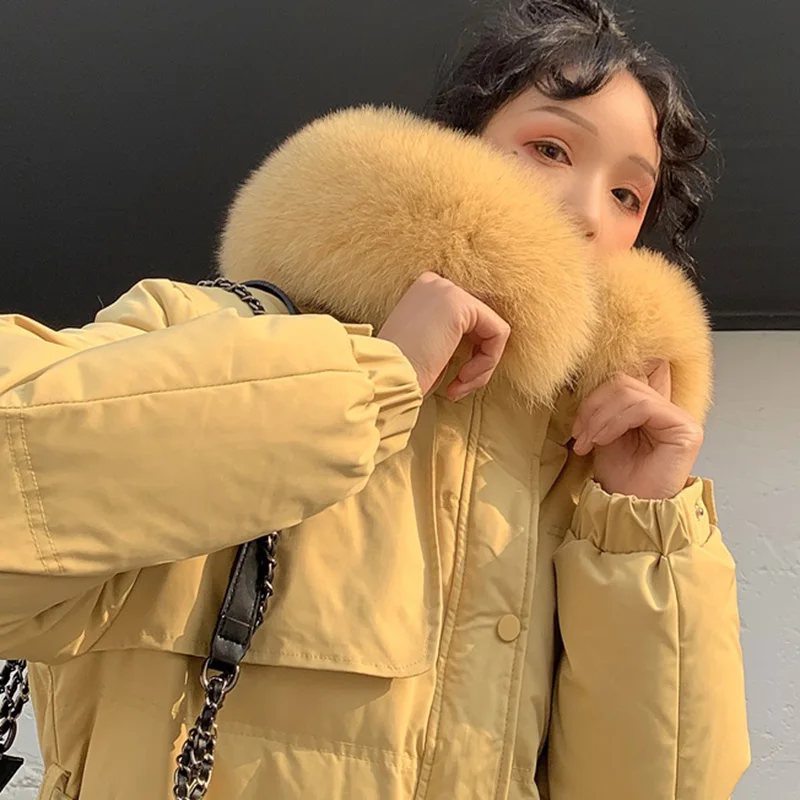 Quality Women Long Down Jacket New Winter Warm White Duck Down Outerwear Abrigo Mujer Casual Hooded Fur collar Parka Overcoat