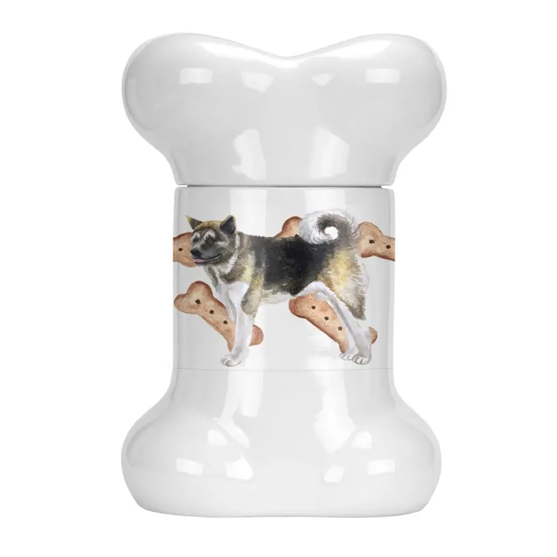 

Perfectly Adorable American Akita Multicolor Bone Shaped Treat Jar - Perfect Gift for Any Dog Lover!