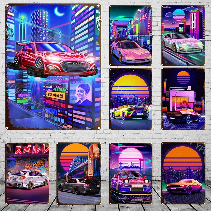 Ретро Классический Неоновые Цвета Автомобильные Гонки Спортивная Гаражная Декорация Металлический Знак Плакетка Жестяной Бар Паб