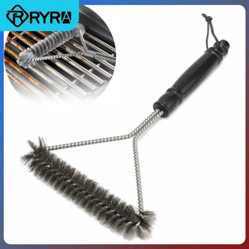 

Серебряные щетки для чистки гриля и барбекю, легкое хранение, экономия места, чистящие щетки с ручкой, дизайн с отверстиями для подвешивания, очищающие труднодоступные углы