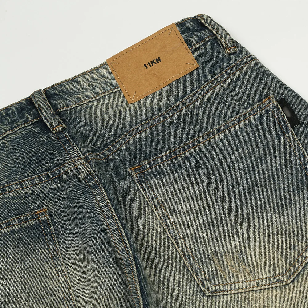 High Street Worn Jeans Ripped Loose Washing Straight Wide Leg Pants Holes Denim Streetwear Men Spring and Autumn Baggy Trousers