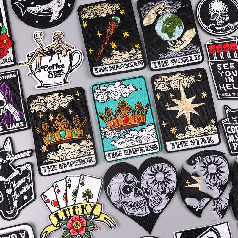 

Tarot/Punk Embroidery Patch Iron On Patches For Clothing Thermoadhesive Patches On Clothes DIY Poker Skull Sew/Ironing Stickers