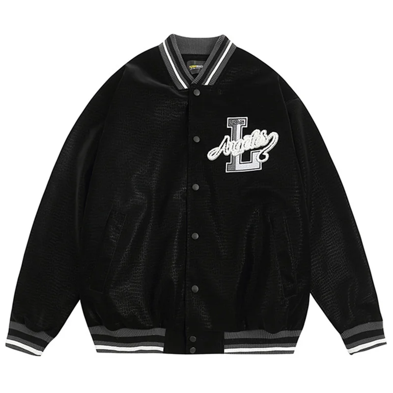 

2022 Big Letter L Embroidery Baseball Jacket Men Skeleton Pu Leather Streetwear Hip Hop Gothic Biker College Punk Varsity Coat
