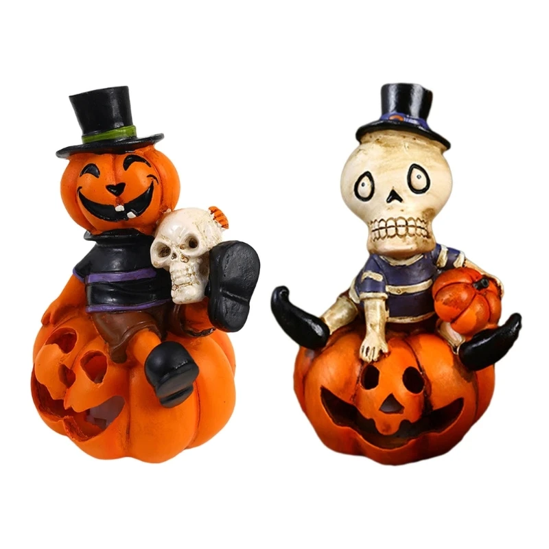 

Halloween Skull Pumpkins Lanterns Creative Resin Hollow Pumpkins with LED Lights Halloween Party Garden Decoration