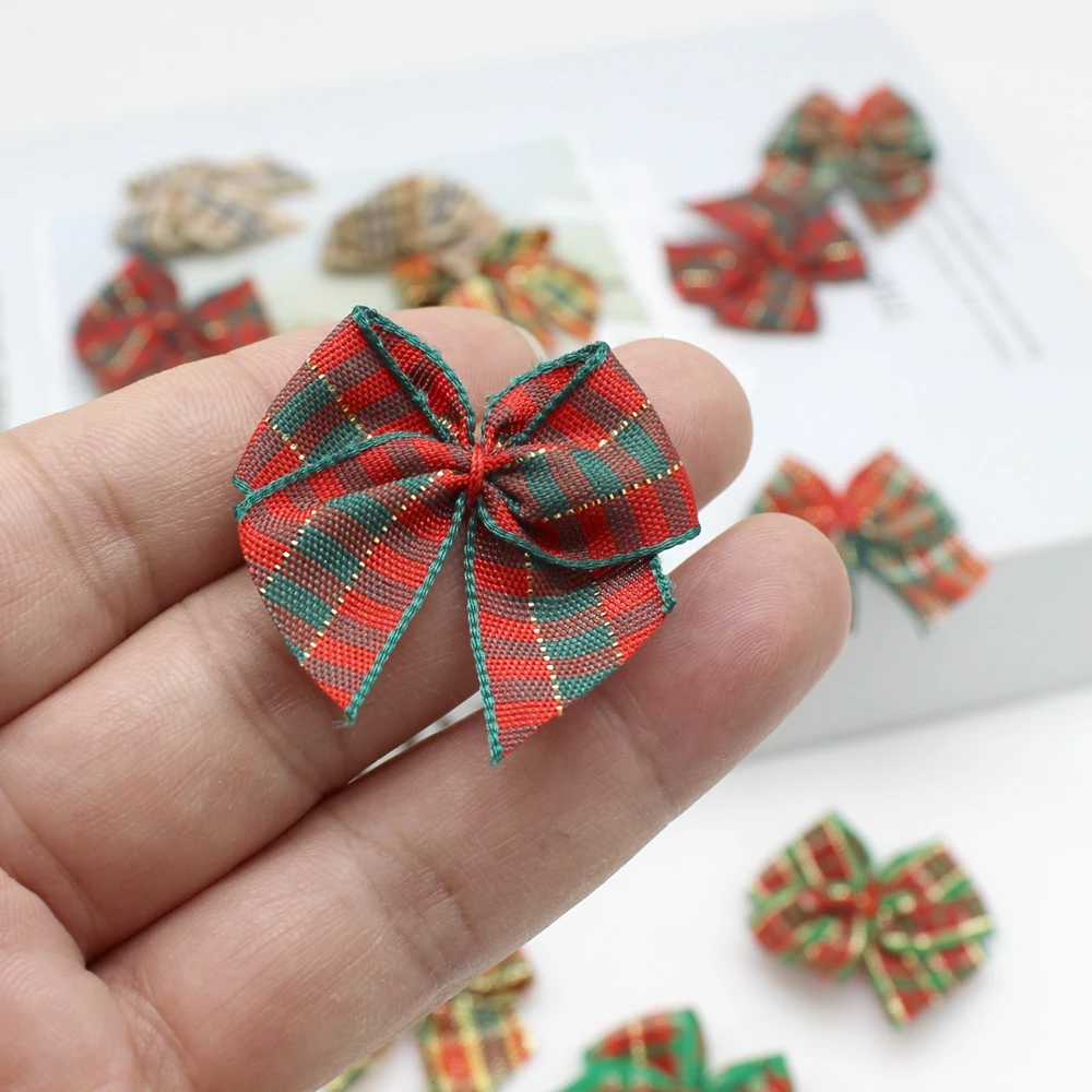 30Pcs/Lot 3.5x3.5cm Polyester Ribbon Bows Mini Satin For Crafts Sewing Ornaments Party Home Christmas Decorations