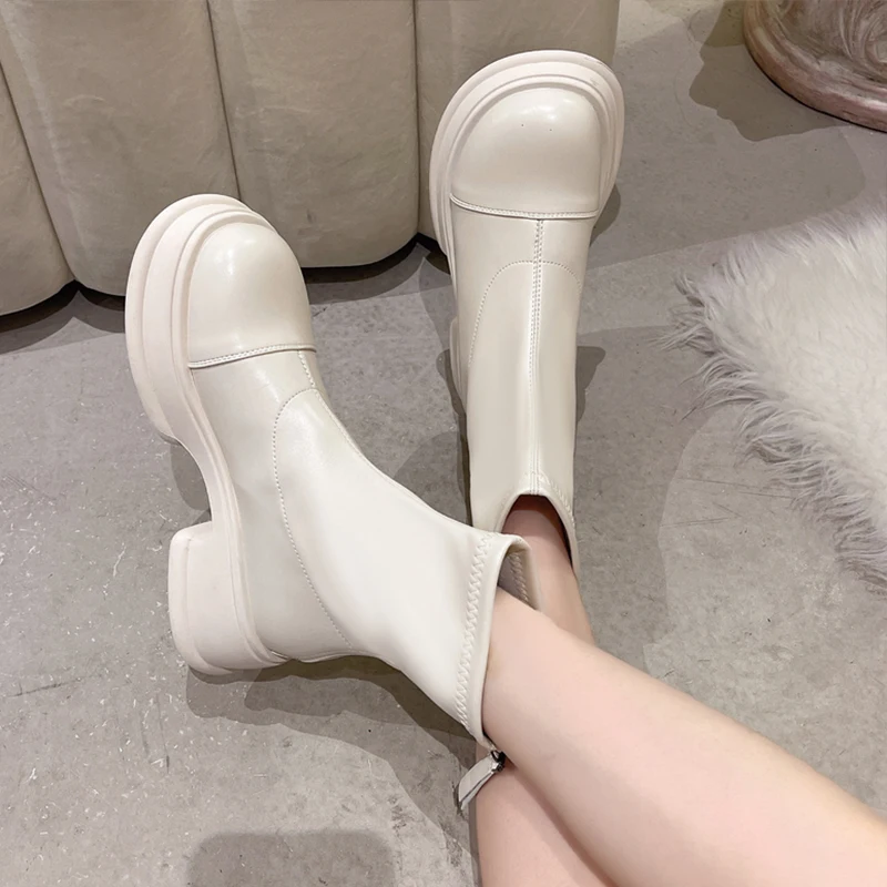 

Women's Boots Autumn Female Shoes Boots-Women Luxury Designer Zipper Round Toe Flat Heel Ankle Ladies Rubber Lolita Rock 2022 Fa