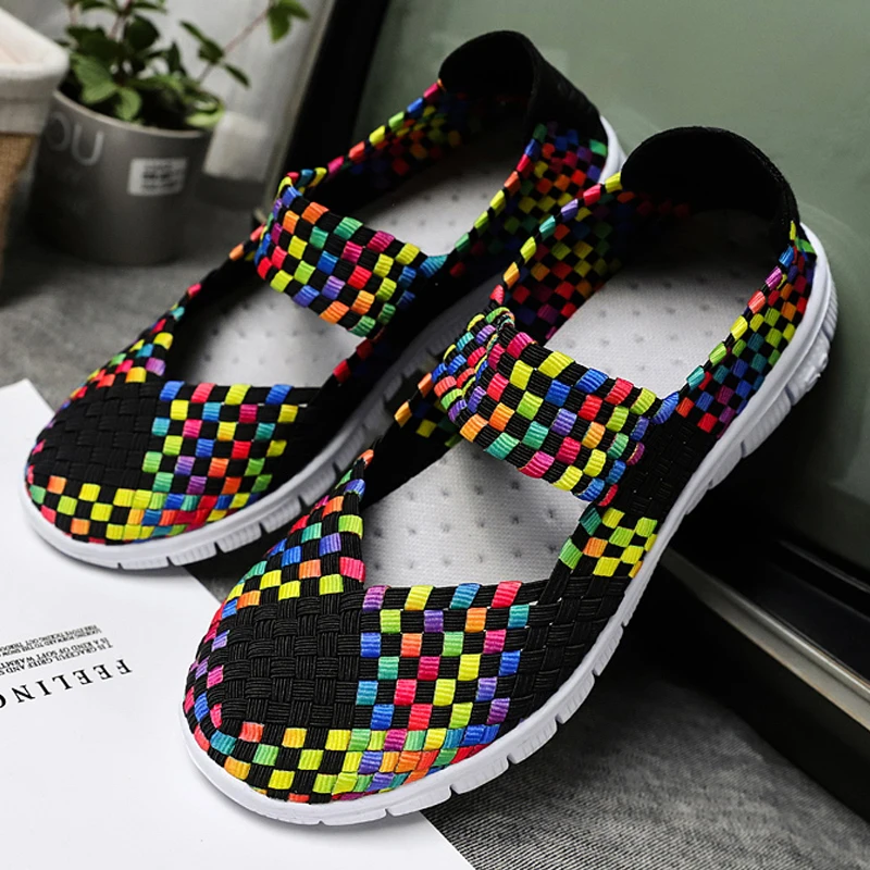 Summer Women Shoes Lady hand made Flats Sneakers Breathable Lightweight Women Flat Shoes Manual Woven Shallow Women Casual Shoes