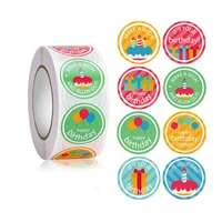 100 500pcs cartoon cake happy birthday stickers for party decor envelope seals label gift packing adhesive sticker kids supplies