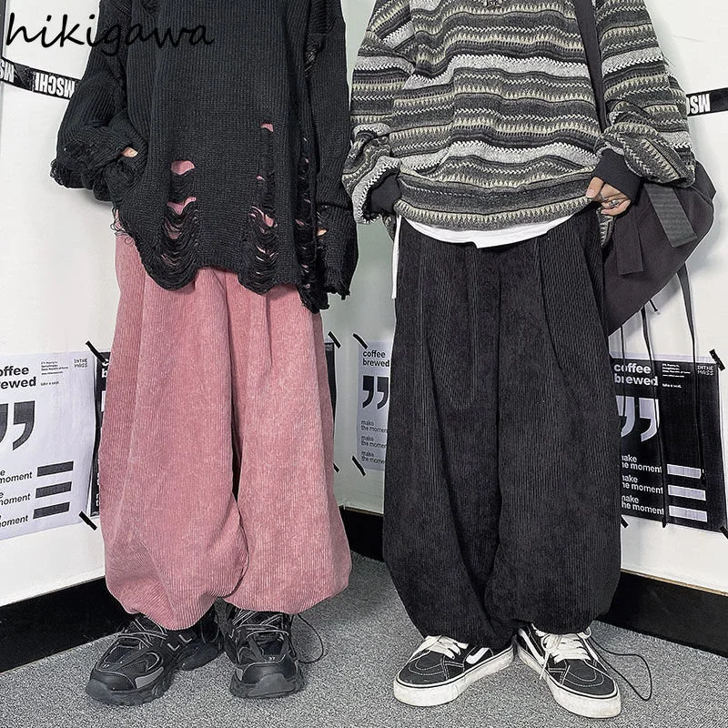 

Harajuku Corduroy Trousers Japanese Wide Leg Pants Women Streetwear BF Casual Chic Pantalon Femme 2023 New Bottoms Y2k Clothes
