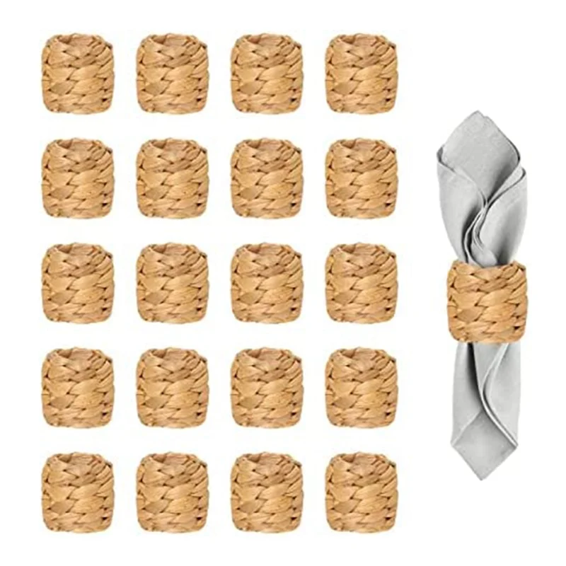 

20Pcs Round Woven Napkin Rings, Wicker Napkin Ring By Natural Water Hyacinth, Handmade Napkin Holder