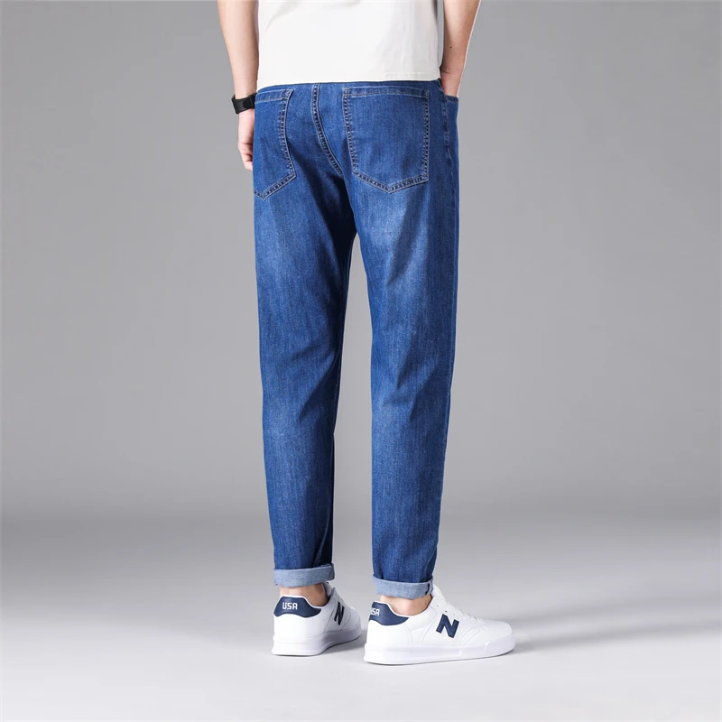 Straight Pants Men's New Summer Jeans Men Elastic Slim Fit Small Straight Casual Pants Men's Simple Fashion Business Jeans