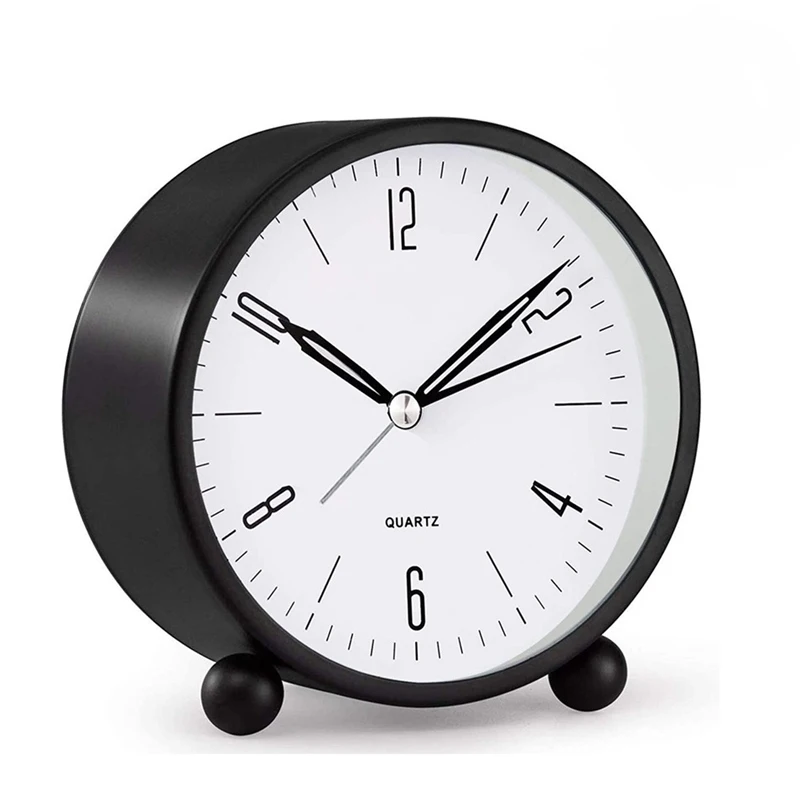 

1PC 4.5 Inches Simple Round Alarm Clock Silent Pointer Metal Material Night Light For Student Children Home Decor Desktop Clock