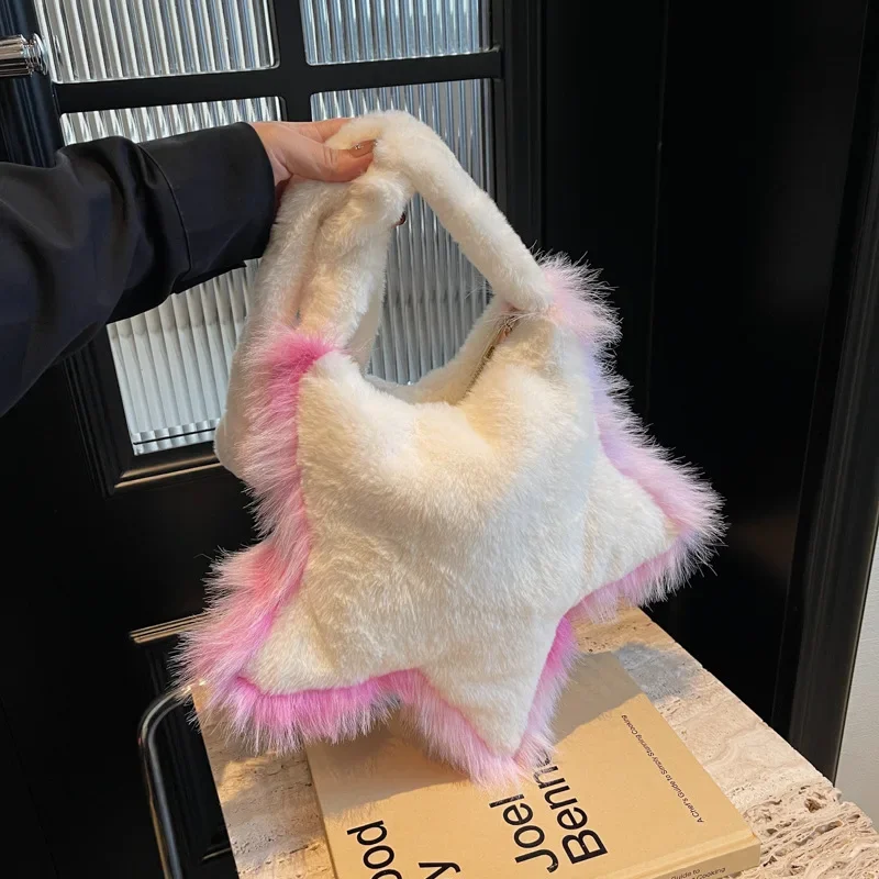 Осенне-зимняя плюшевая сумка через плечо с пятиконечной звездой корейская