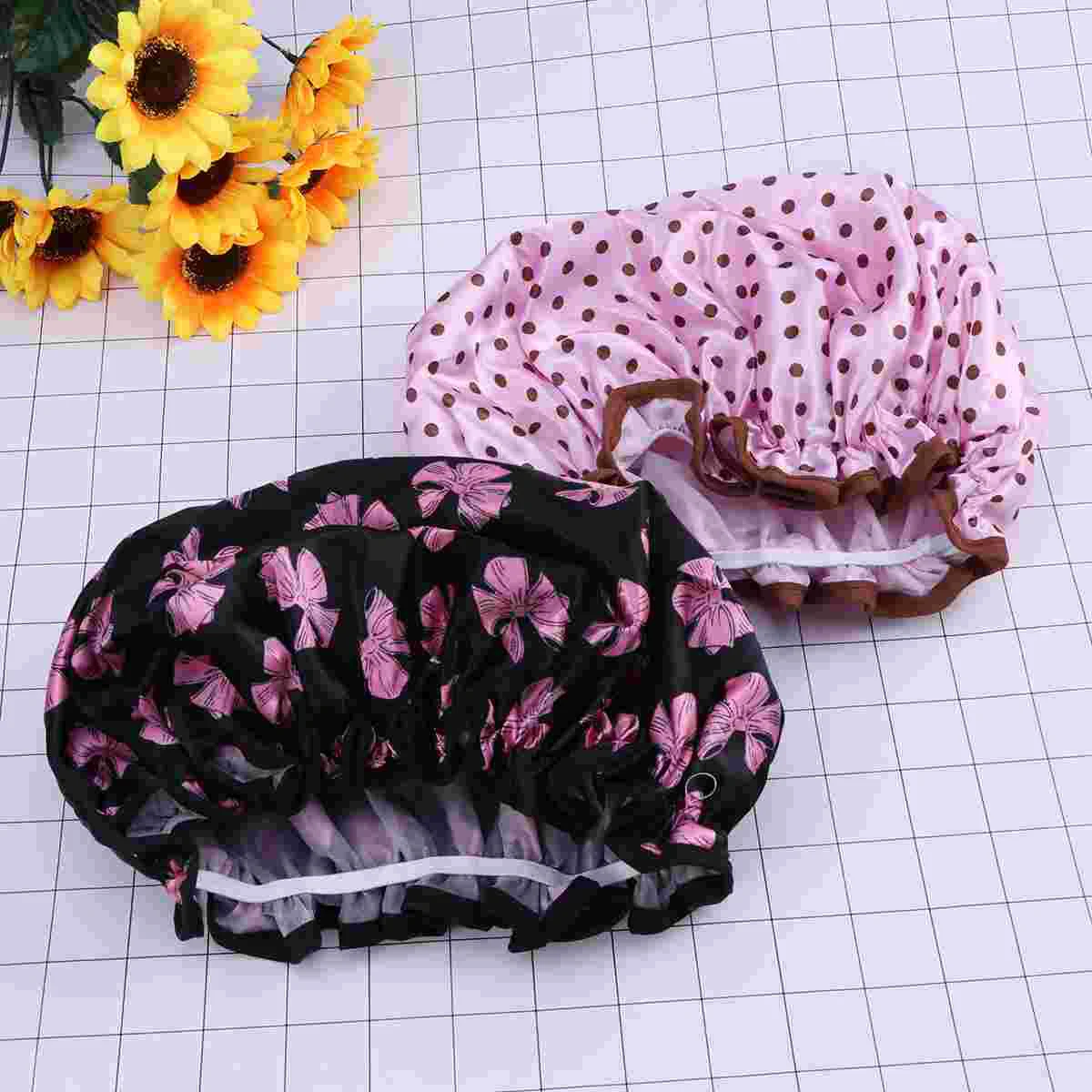 

2pcs Bath Hats Practical Hair Protector Bowknot Dot Bath Hat for