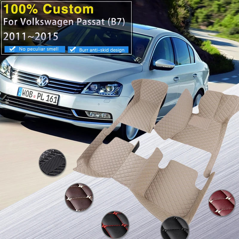 

Car Floor Mats For VW Volkswagen Passat B7 2011~2015 Luxury Leather Mat Durable Protective Carpets Rugs Set Car Accessories 2012