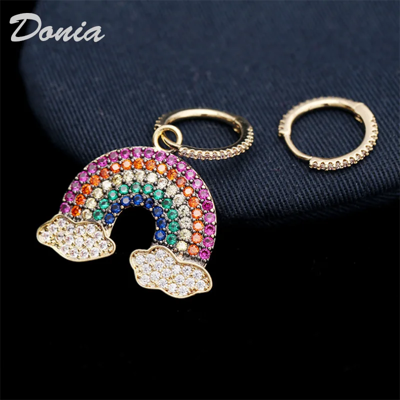 

Donia Jewelry Fashion Rainbow Asymmetric Earrings Women's Long Inlay AAA Zircon Color Earrings Earrings Upscale Gift Ornaments