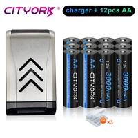 cityork aa rechargeable battery nimh 1 2v 3000mah nimh 2a bateria low self discharge aa batteries4 slot lcd usb battery charger