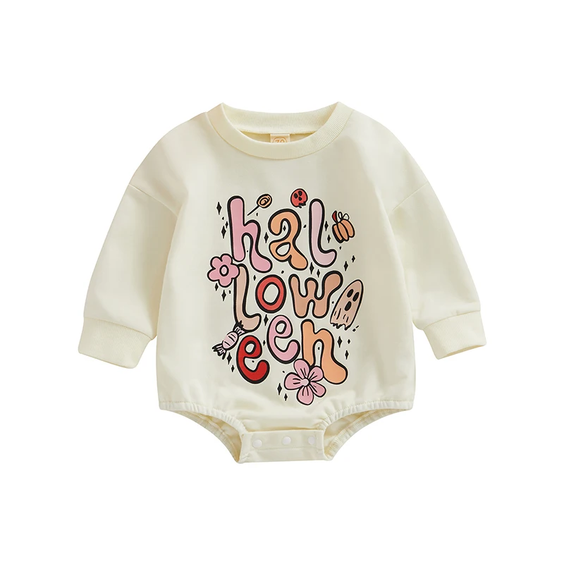 

Newborn Baby Boy Girl 1st Halloween Outfit Long Sleeve Pumpkin Letter Print Romper Sweatshirt Bodysuit Fall Clothes