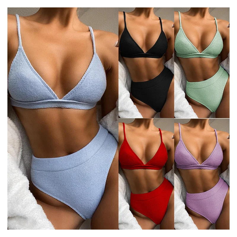 

Swimsuit Bikini Solid Color Bikini Women’s Split Two-Pieces Swimsuit Triangular Bikini New Fashion