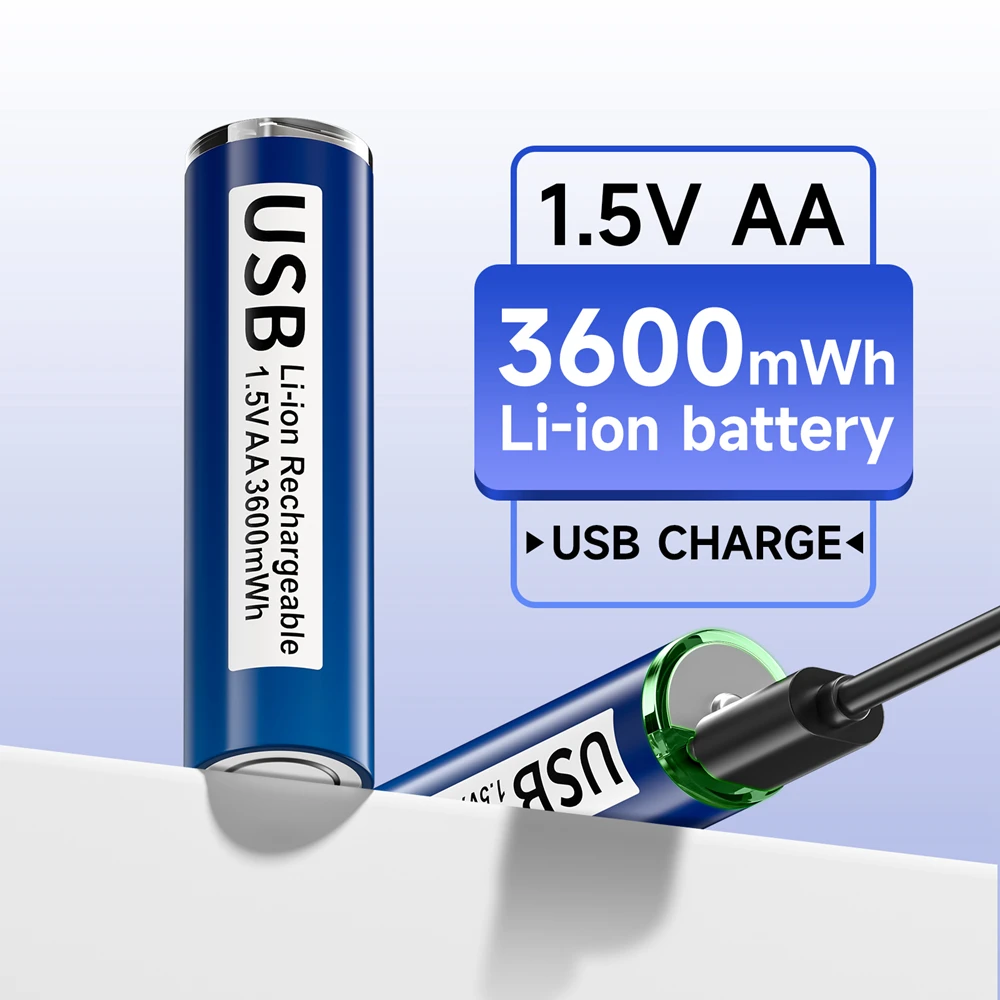 Фото Аккумуляторы Li-ion 1.5V AA/AAA USB, перезаряжаемые, 3600мВтч/1110мВтч, для игрушек, часов, MP3-плееров, термометров + кабель TYPE-C №5