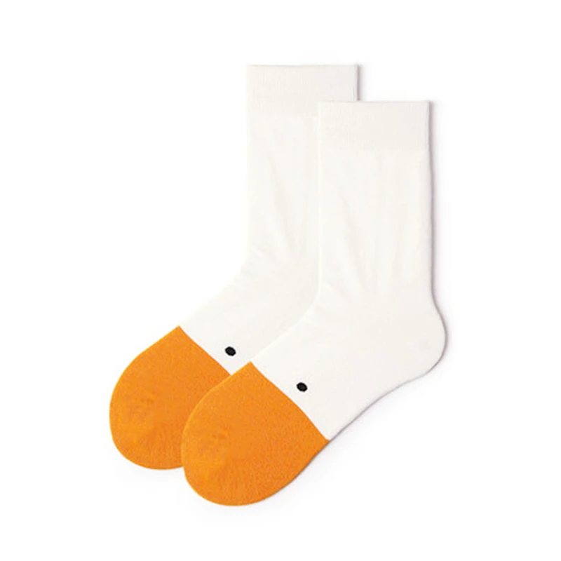 

Funny Goose Head Pattern Sock for Women Keep Warm Cotton Crew Socks Long Tube Stockings Creative Casual Style Yellow White Socks