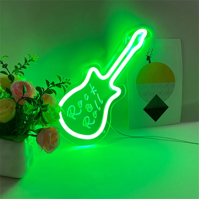 Ineonlife Neon Light Guitar LED Sign Home Birthday Party Valentine's Day Bar Hanging Room glowing My Melody Room Wall Art Decor