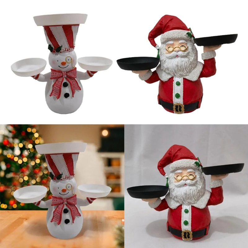 

Christmas Santa Tray Festive Holder Holiday Treats Decorative Santa Rack Snowman Tray Resin Seasonal Tabletop Display