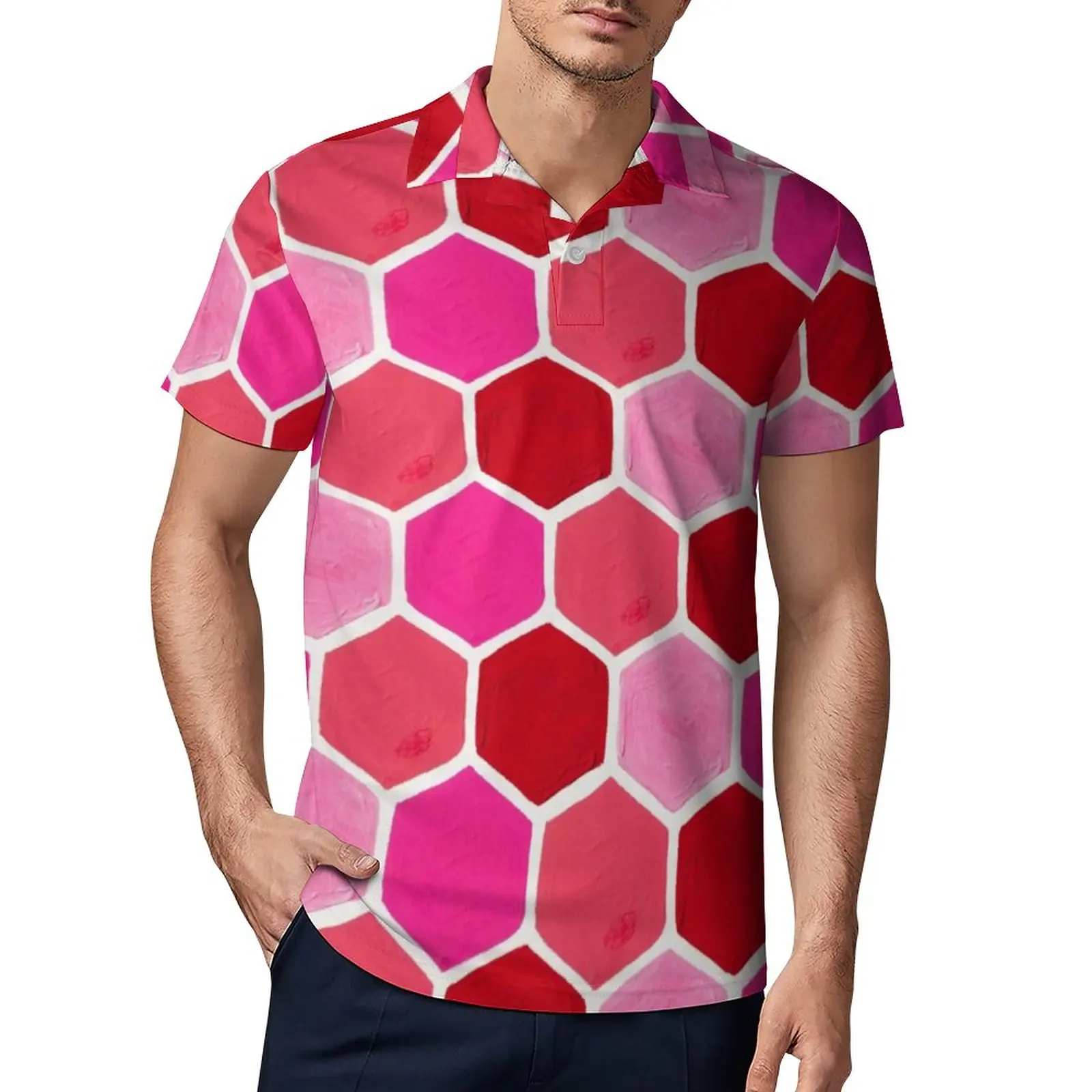 

Розовые рубашки-поло в стиле ретро, Повседневная рубашка, летние трендовые футболки, мужской топ с коротким рукавом и отложным воротником, п...