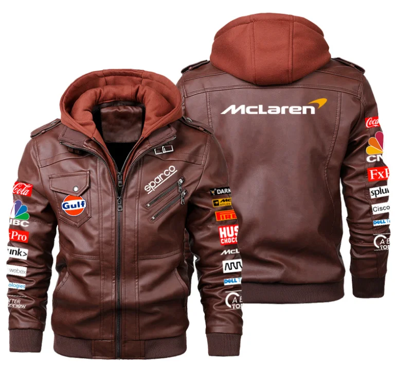 New bomber Mclaren car logo Men's Leather Jackets Autumn Casual Motorcycle PU Jacket Biker Leather Coats Brand Clothing EU Size enlarge