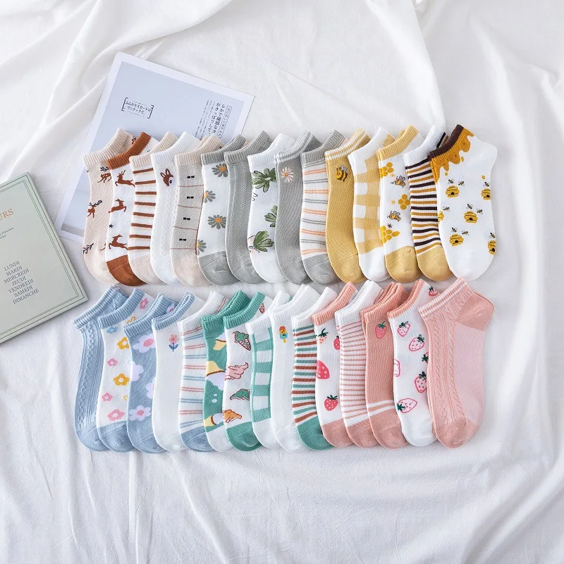 

Pink Strawberry Socks Women Summer Thin Section Ins Tide Cute Cartoon Japanese Cotton Low Waist Shallow Mouth