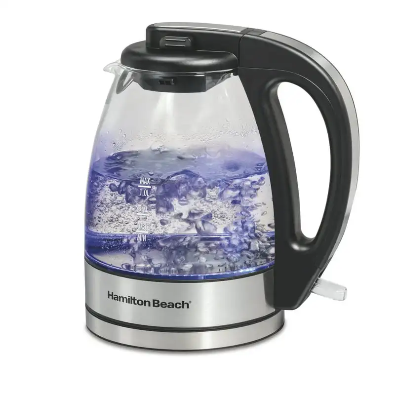 

Compact Glass Kettle, 1 liter, Stainless Steel and Black Accents, Model 40930