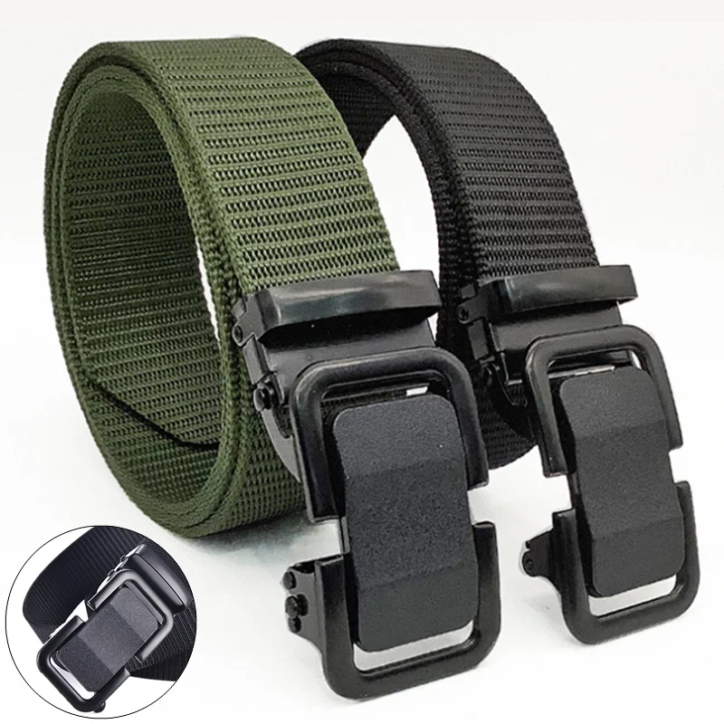 Automatic Buckle Nylon Webbing Men's Belts Luxury Brand Quality Canvas Belt For Men Solid Color Outdoor Tactical Belt Waistband
