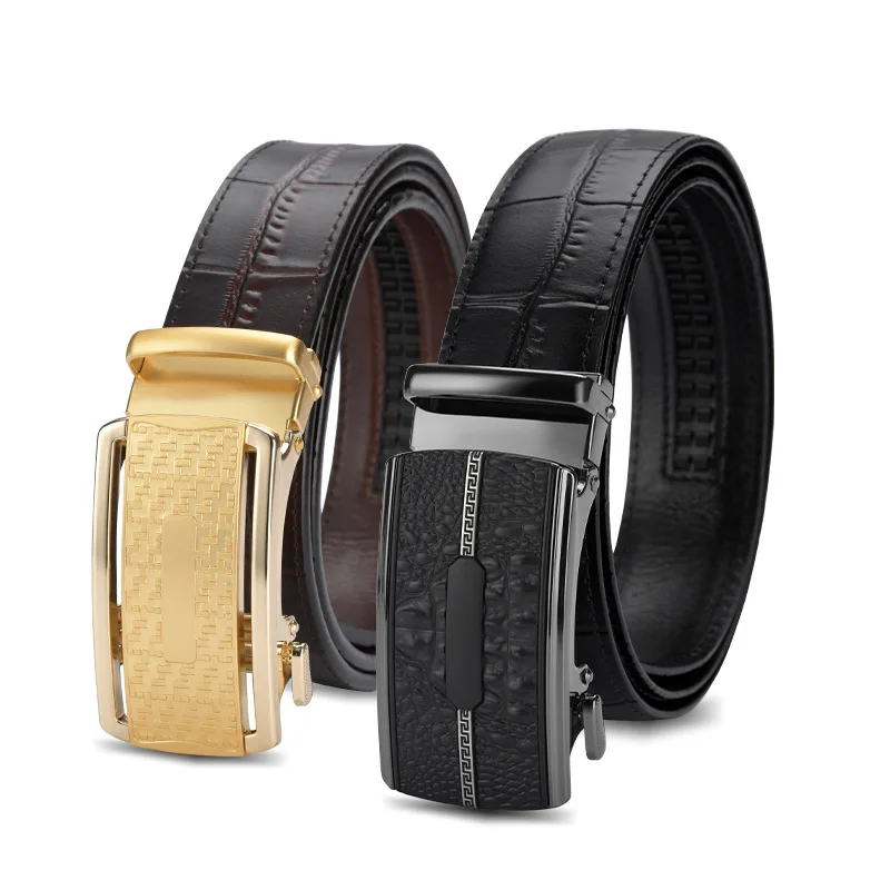 Men's Leather Automatic Buckle Belt Luxury Design Business Casual All-match Jeans Accessories Youth Fashion Cowhide Waistband