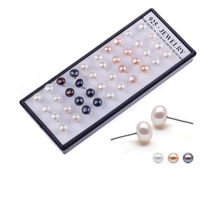 

Pink Pearl Stud Earring Earrings Set Mixed Color 40pcs Female AAA Freshwater Pearls Women Round White 6MM Fine or Fashion Style