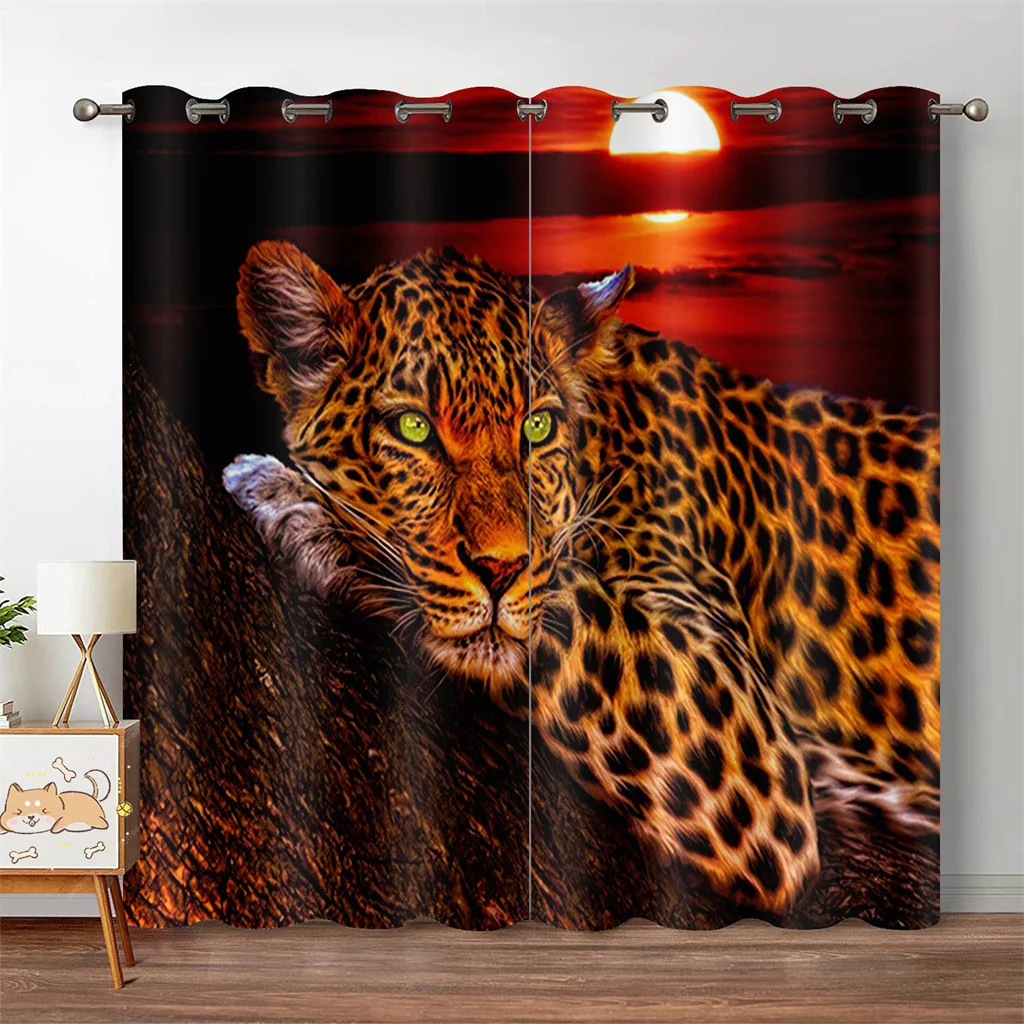 

Realistic animal leopard pattern 3D digital printed curtain Living room bedroom home landscaping 90g polyester fiber two panels