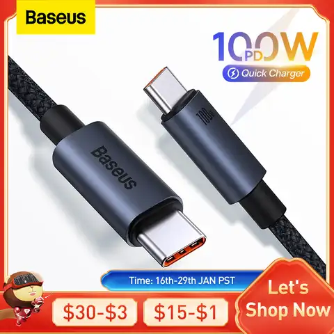 USB-кабель Baseus с разъемом USB Type-C и поддержкой быстрой зарядки, 100 Вт