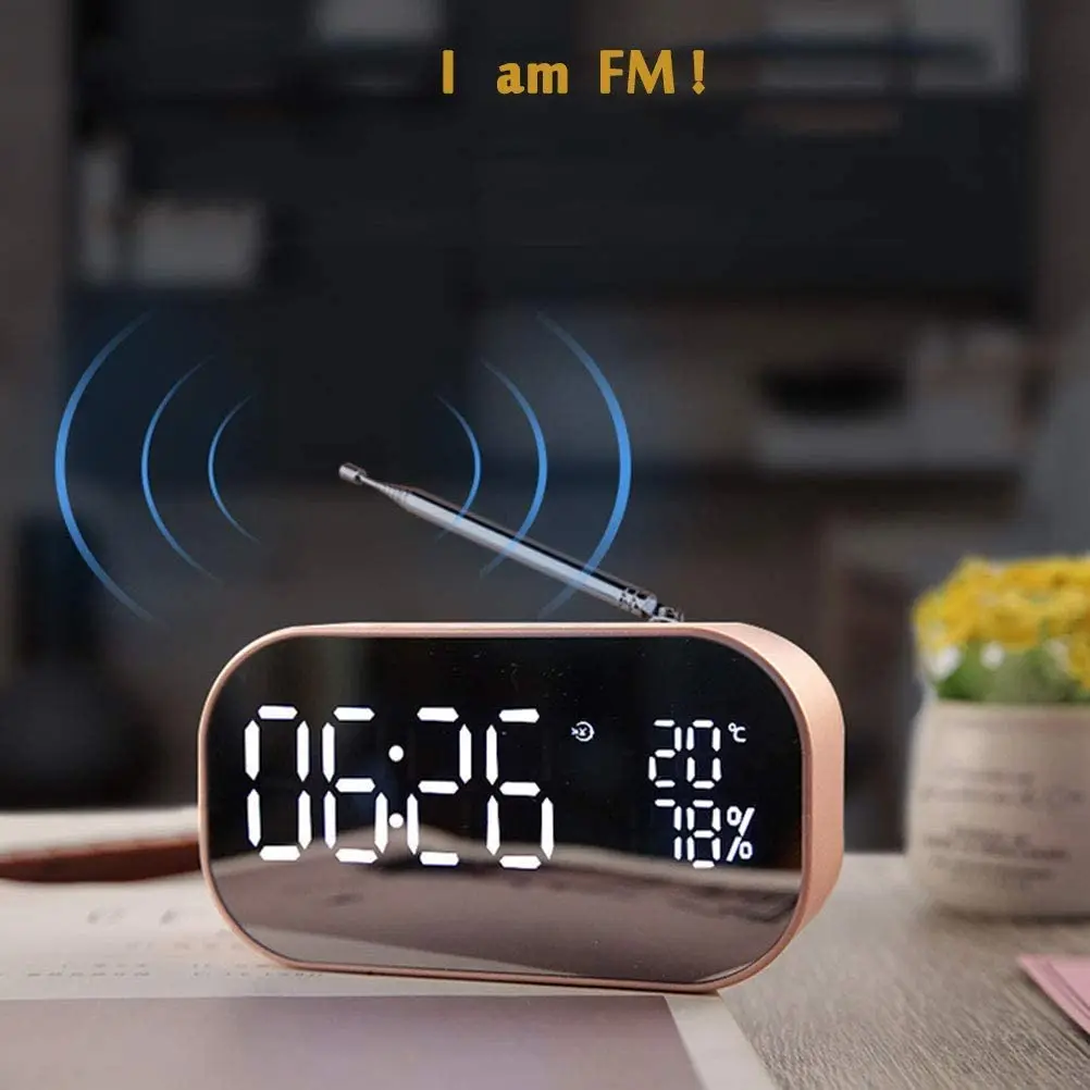 Portable Desktop LED Metal Bluetooth Speaker With Thermometer TF Mirror Wireless Digital Alarm Clock For Bedroom Office Travel enlarge