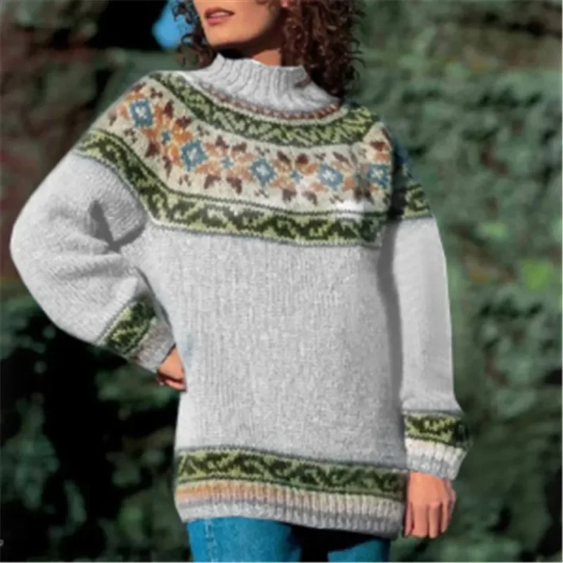 

NEW 2023 New Elegant Knit Vintage snow Sweater Women Jumper Autumn Winter Pullover Long Sleeve Loose Women Female Knitwear Sweat