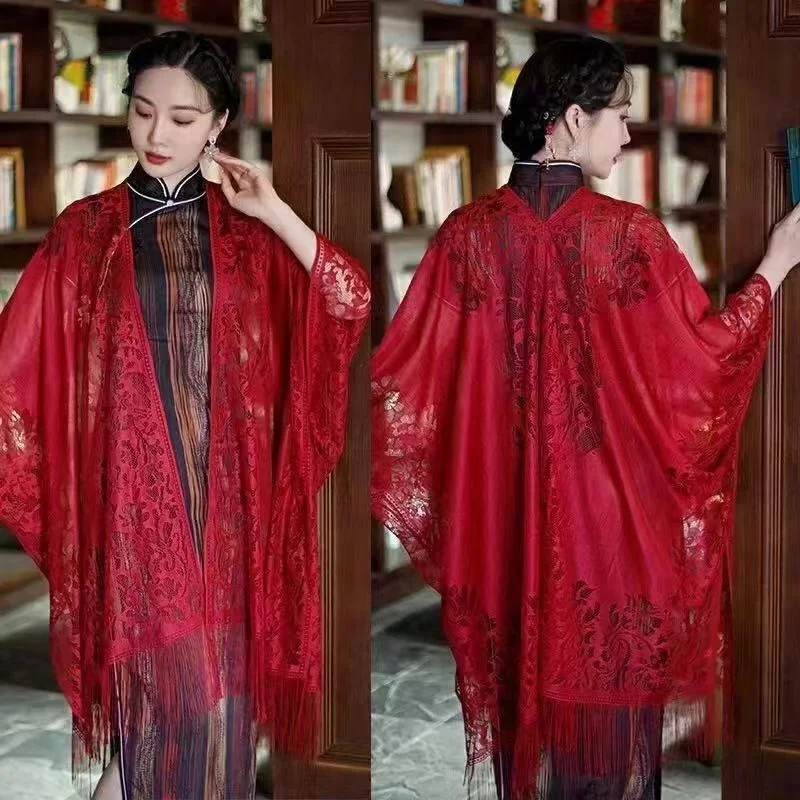 Кружевная шаль в китайском стиле для женщин Ципао Cheongsam вечерний винтажный