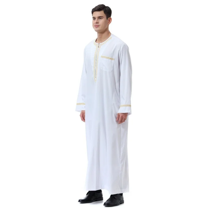 Men's Muslim Robe Daily Casual Commuter Middle East Muslim Ethnic Loose Embroidered Round Neck Robe Arab Hui Men's Robe Africa