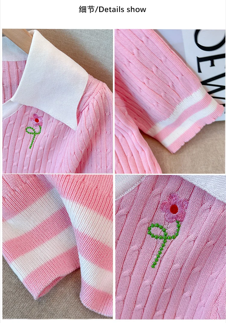 Летняя цветная Вязаная футболка с коротким рукавом и воротником-поло модный