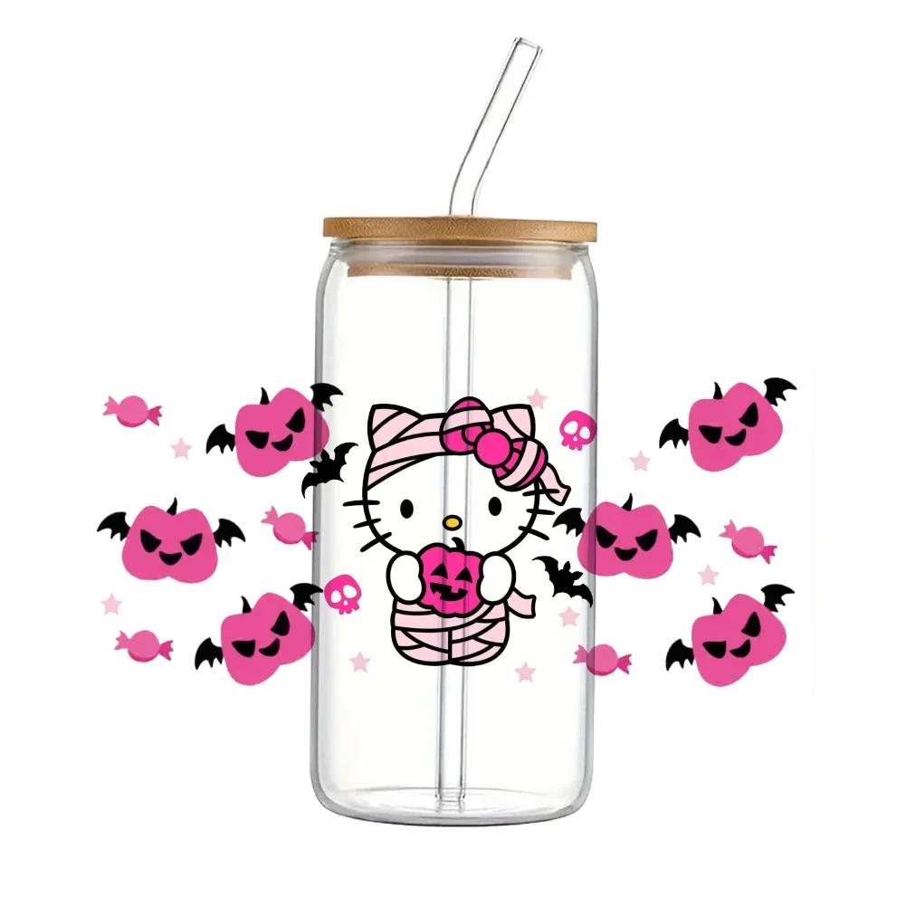 Hello Kitty Sanrio Хэллоуин для Libbey 16oz Can Glass 3D водонепроницаемый UV DTF кофе может обернуть