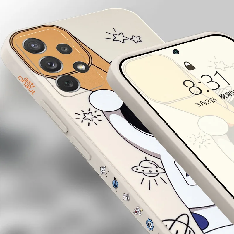 Астронавт Карикатура Ремешок для Руки Чехол для Телефона Для Samsung S22 Ultra S21 S20 FE S10 Plus A52S A52 A72 5G A32 A51 A71 A50 Мягкий Ковер