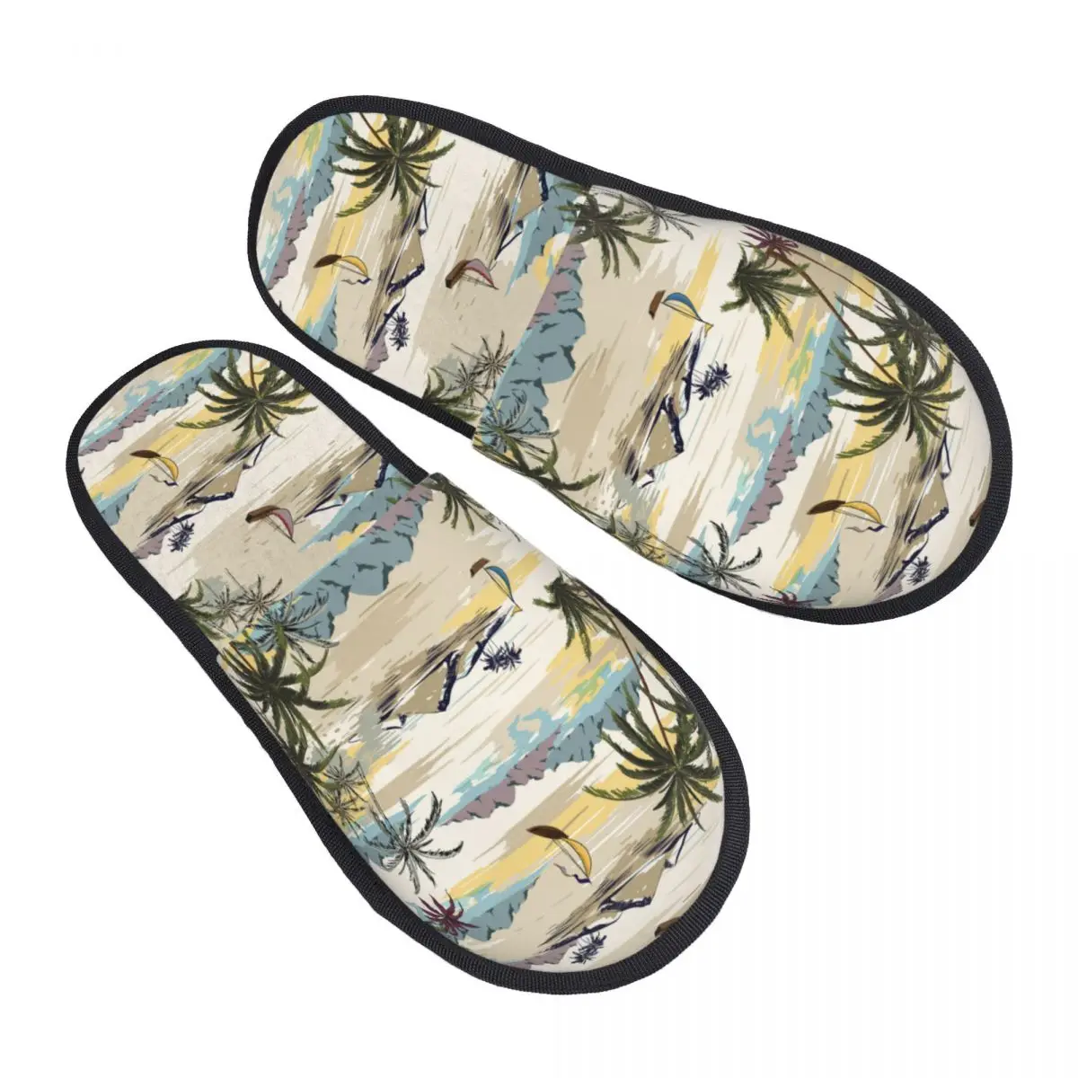 

Мужские и женские плюшевые домашние тапочки, винтажные островные Ландшафтные тапочки с пальмами, Пляжная теплая мягкая обувь, домашняя обувь, Осень-зима 2023