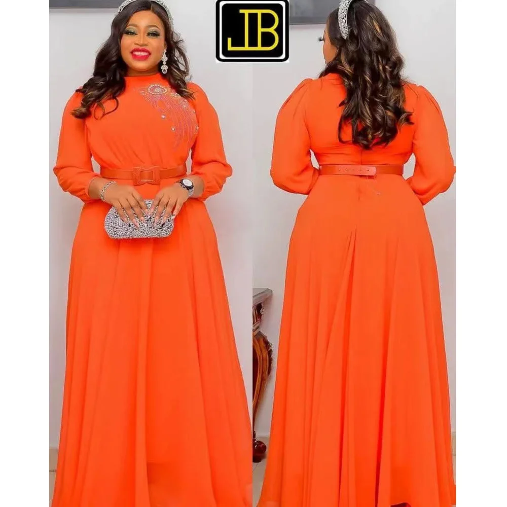 

Plus size African Autumn African New Robe Print Chiffon Dress Lace Embroidery Dress